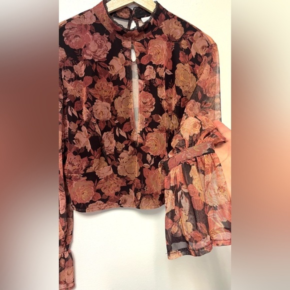 Coco + Jaimeson Floral Mesh Floral Print Top Size Large - Picture 5 of 7